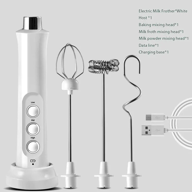 3-in-1 Electric Milk Frother – USB Rechargeable, 3 Speeds