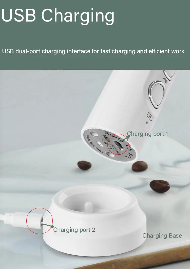 3-in-1 Electric Milk Frother – USB Rechargeable, 3 Speeds