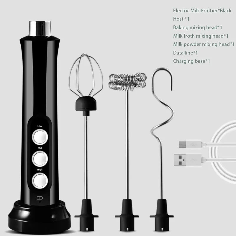 3-in-1 Electric Milk Frother – USB Rechargeable, 3 Speeds
