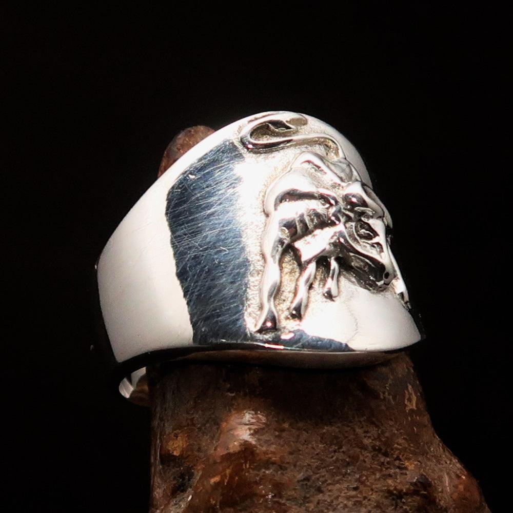 Excellent crafted Men's wild Bull Buffalo Ring - Mirror Polished Sterling Silver
