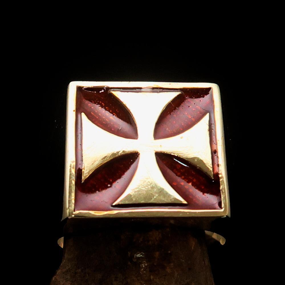 Perfectly crafted Men's Biker Ring Iron Cross Red - Solid Brass