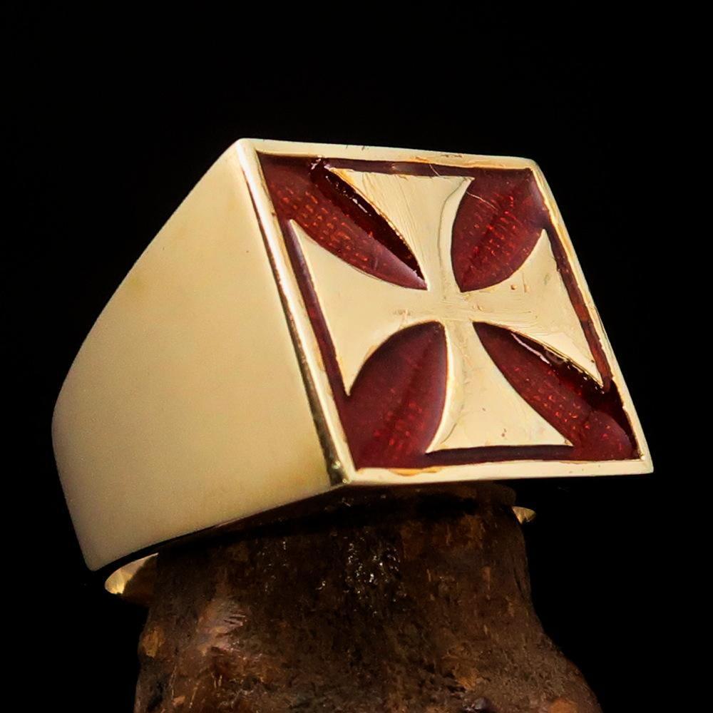 Perfectly crafted Men's Biker Ring Iron Cross Red - Solid Brass
