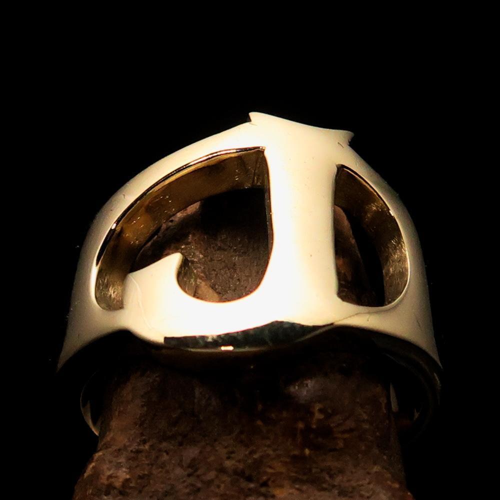 Mirror polished Men's Brass Initial Ring one bold Letter J