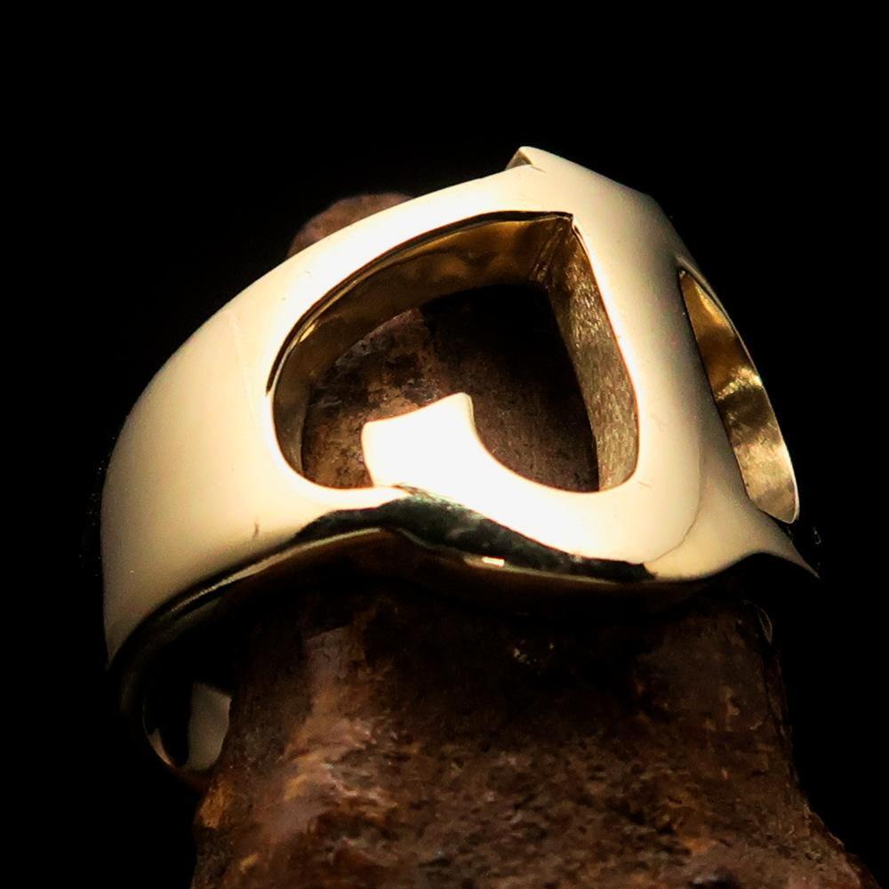 Mirror polished Men's Brass Initial Ring one bold Letter J