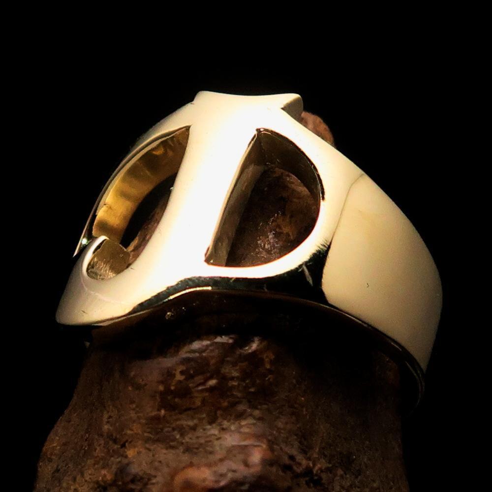 Mirror polished Men's Brass Initial Ring one bold Letter J