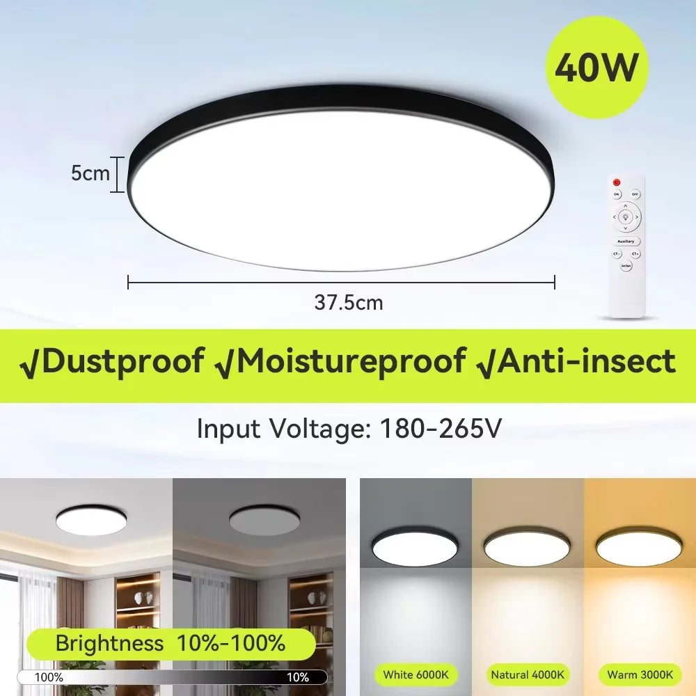 Smart LED Ceiling Light – 3 Colors, Dimmable, Remote Control