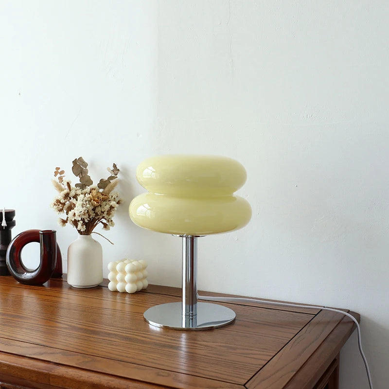 Macaron Glass Table Lamp – Trichromatic Dimming, E27 Bulb, Bedroom & Living Room Decor