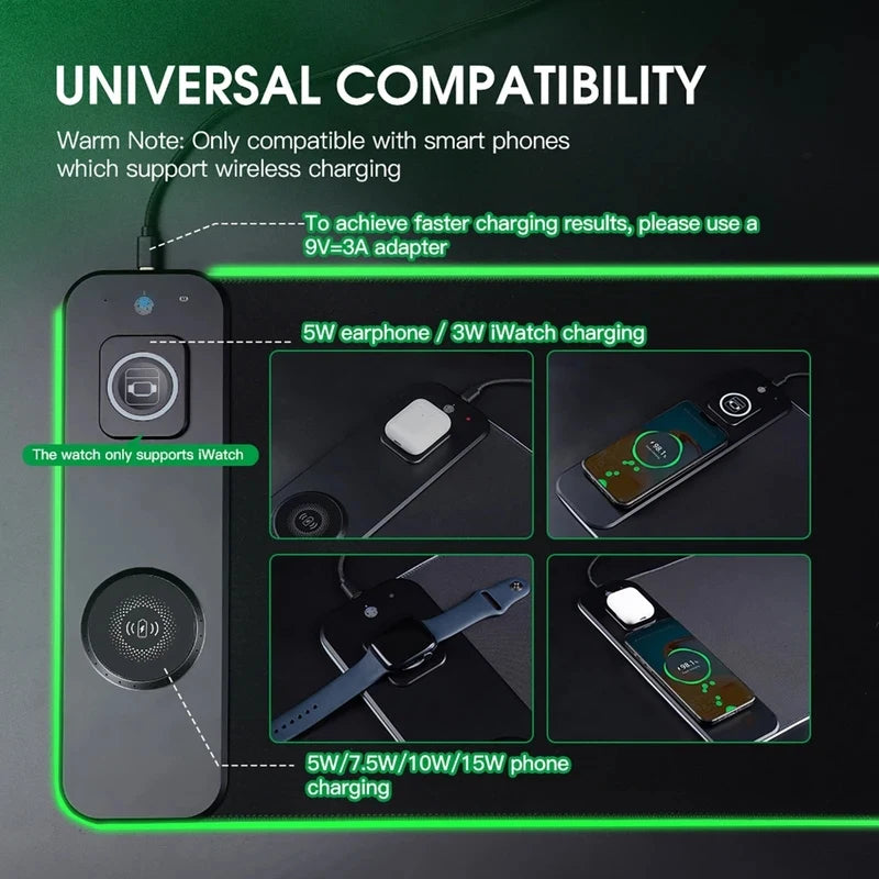 3-in-1 Wireless Charging Mouse Pad XL – RGB, 15W, 80x30cm