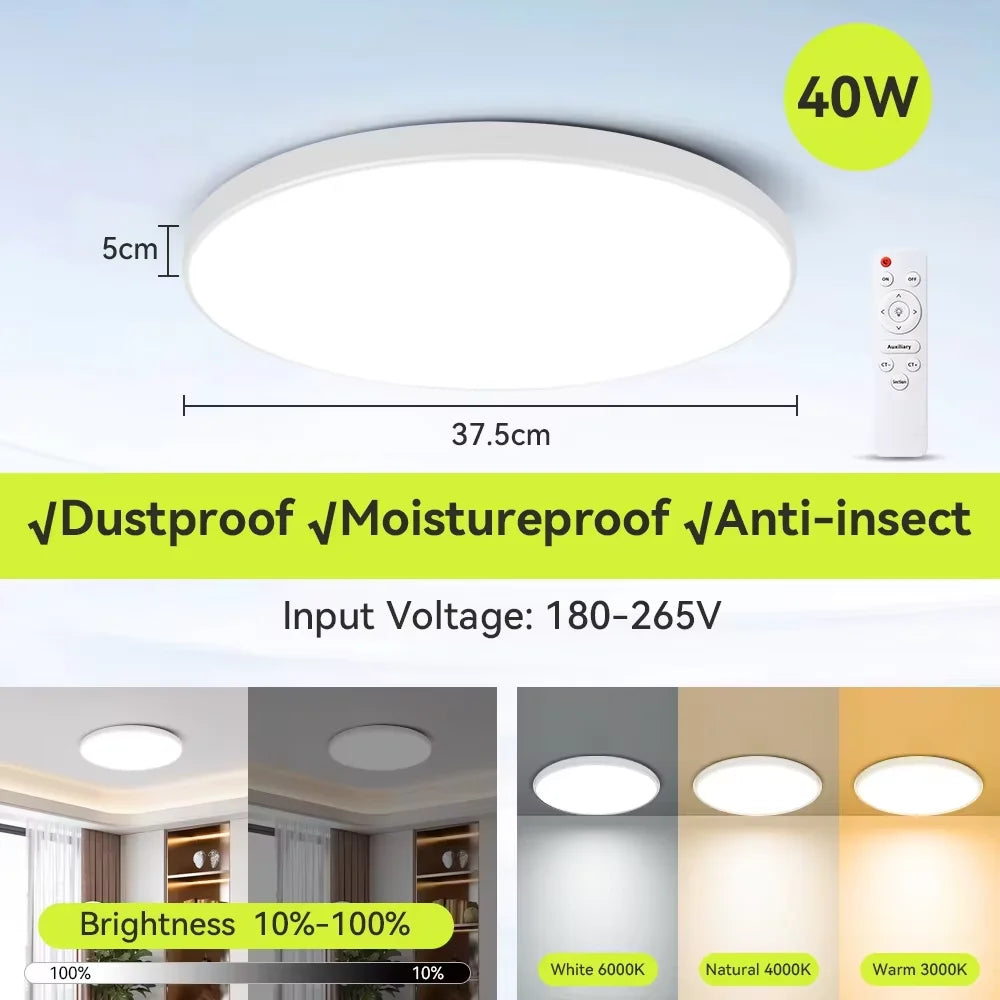 Smart LED Ceiling Light – 3 Colors, Dimmable, Remote Control