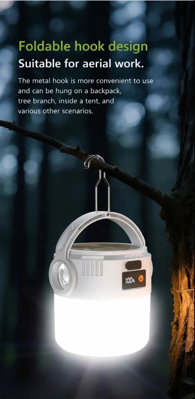 Solar Camping Lantern – USB Rechargeable, Waterproof, Portable