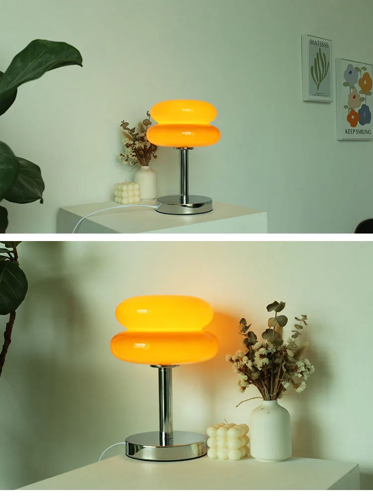 Macaron Glass Table Lamp – Trichromatic Dimming, E27 Bulb, Bedroom & Living Room Decor