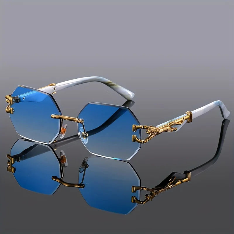Retro Rimless Sunglasses – Gradient Mirror Lens, Metal Frame, Unisex