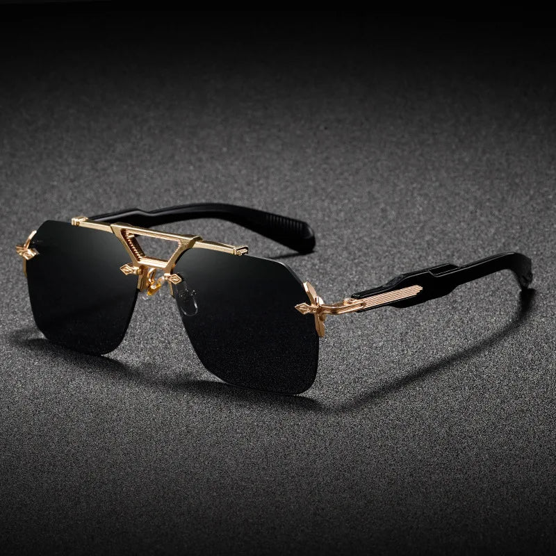 Square Rimless Sunglasses – UV400, Metal Frame, Oversized
