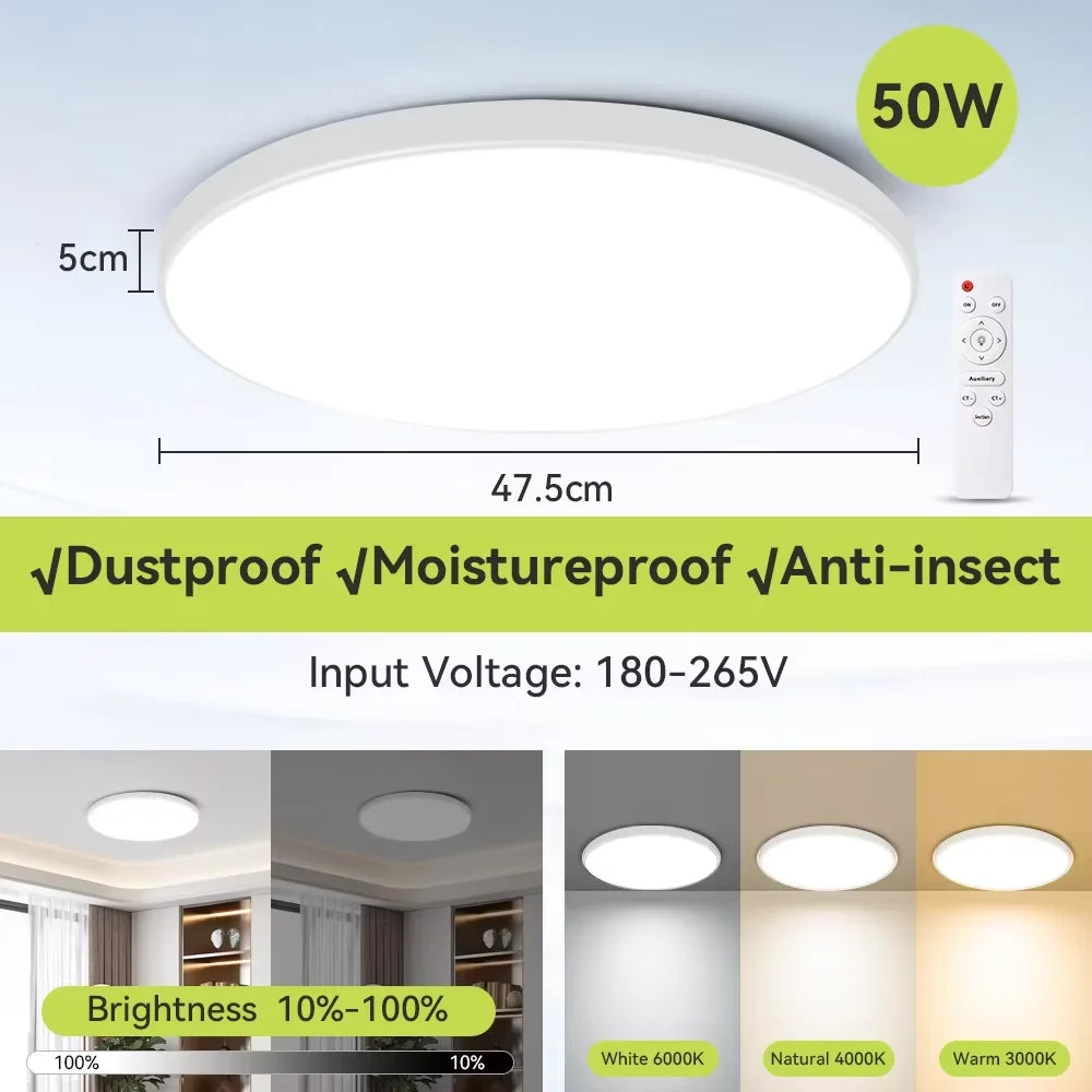 Smart LED Ceiling Light – 3 Colors, Dimmable, Remote Control