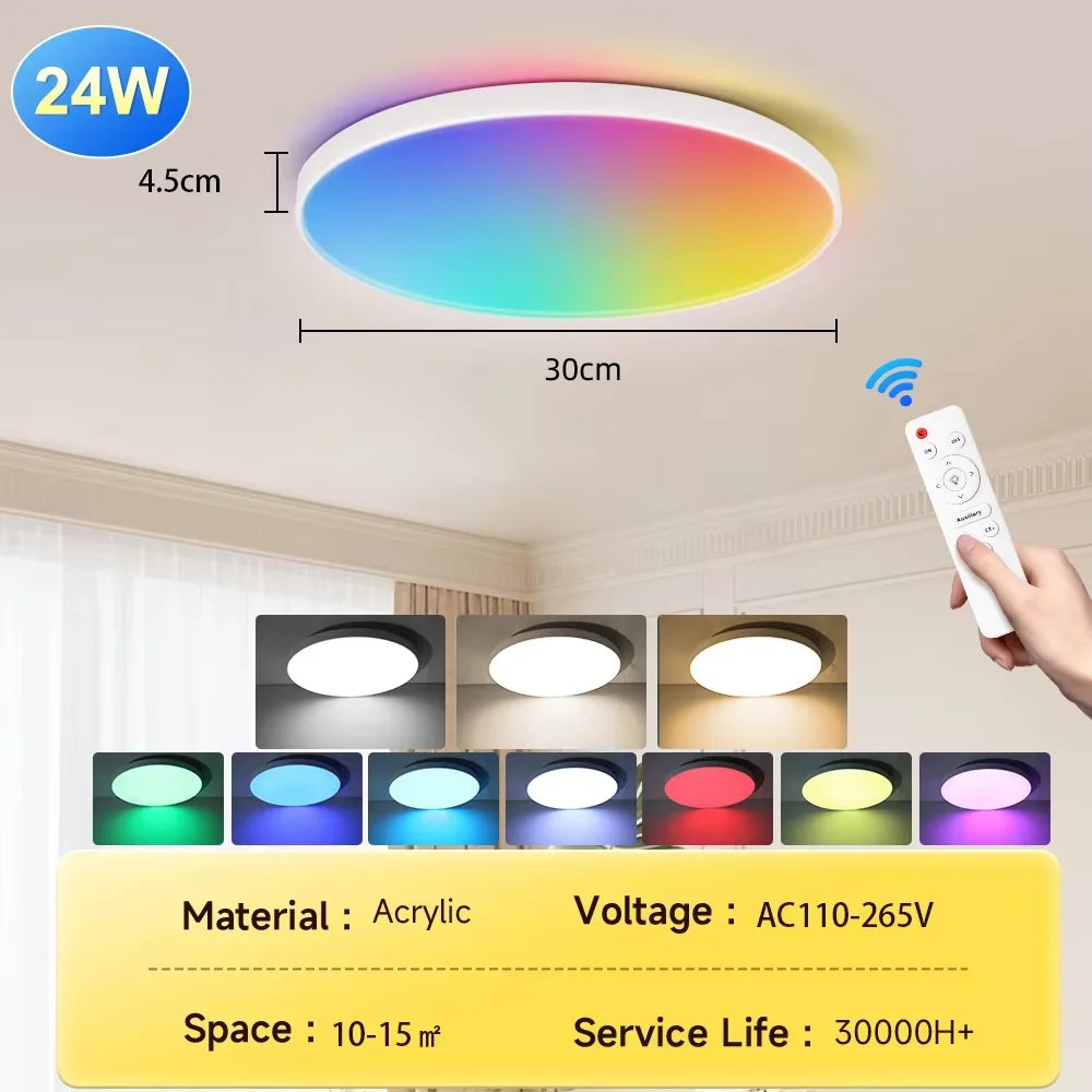 Smart LED Ceiling Light – 3 Colors, Dimmable, Remote Control