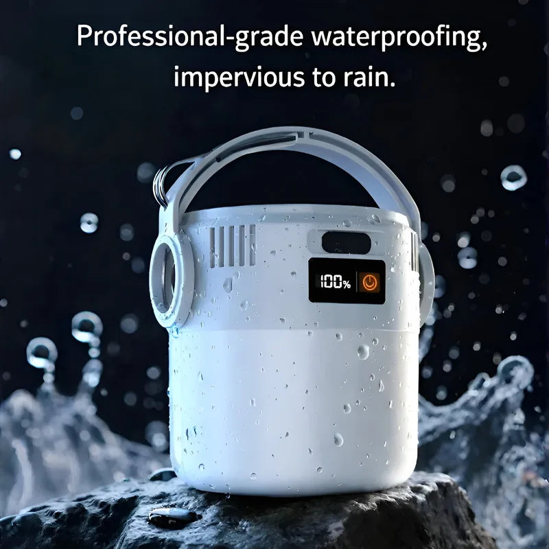 Portable solar lantern hanging in tent