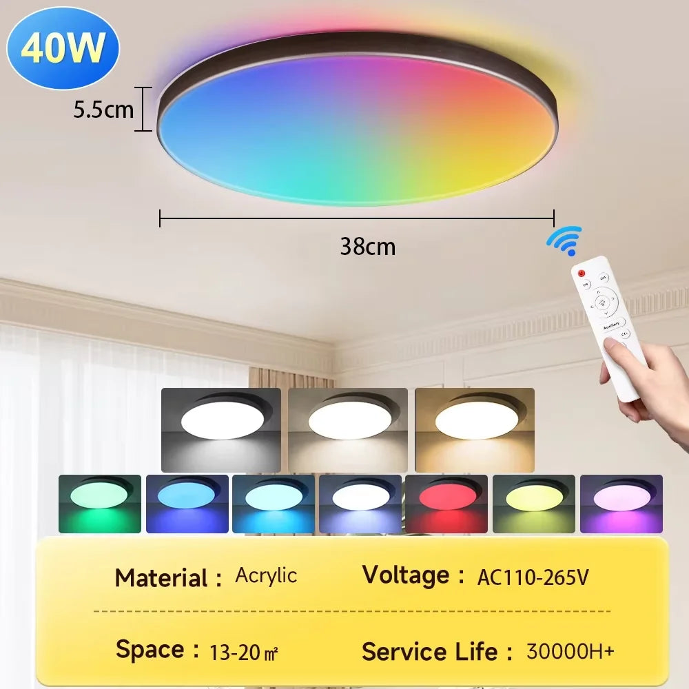 Smart LED Ceiling Light – 3 Colors, Dimmable, Remote Control