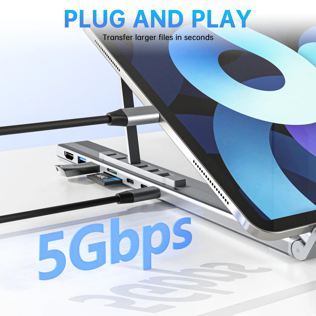 Foldable USB-C hub adapter with laptop in use