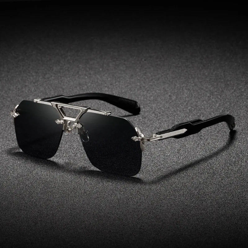 Square Rimless Sunglasses – UV400, Metal Frame, Oversized