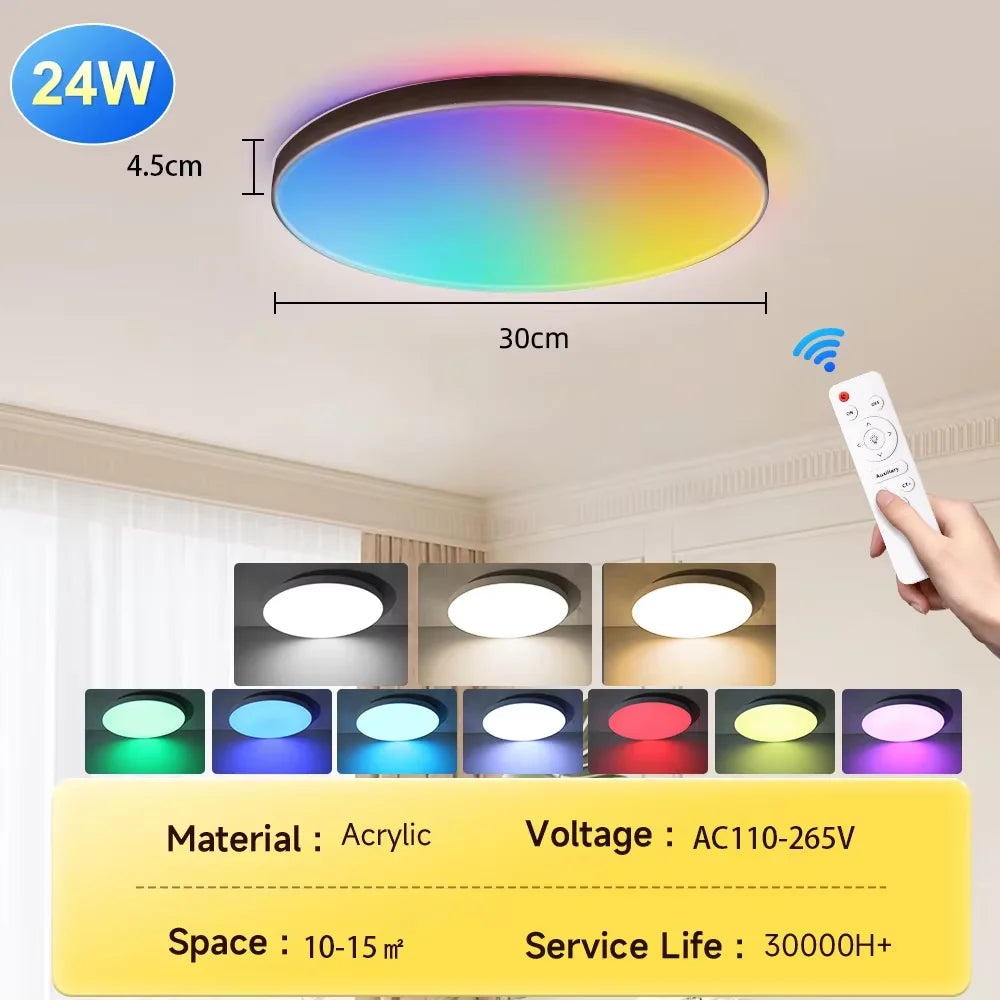 Smart LED Ceiling Light – 3 Colors, Dimmable, Remote Control