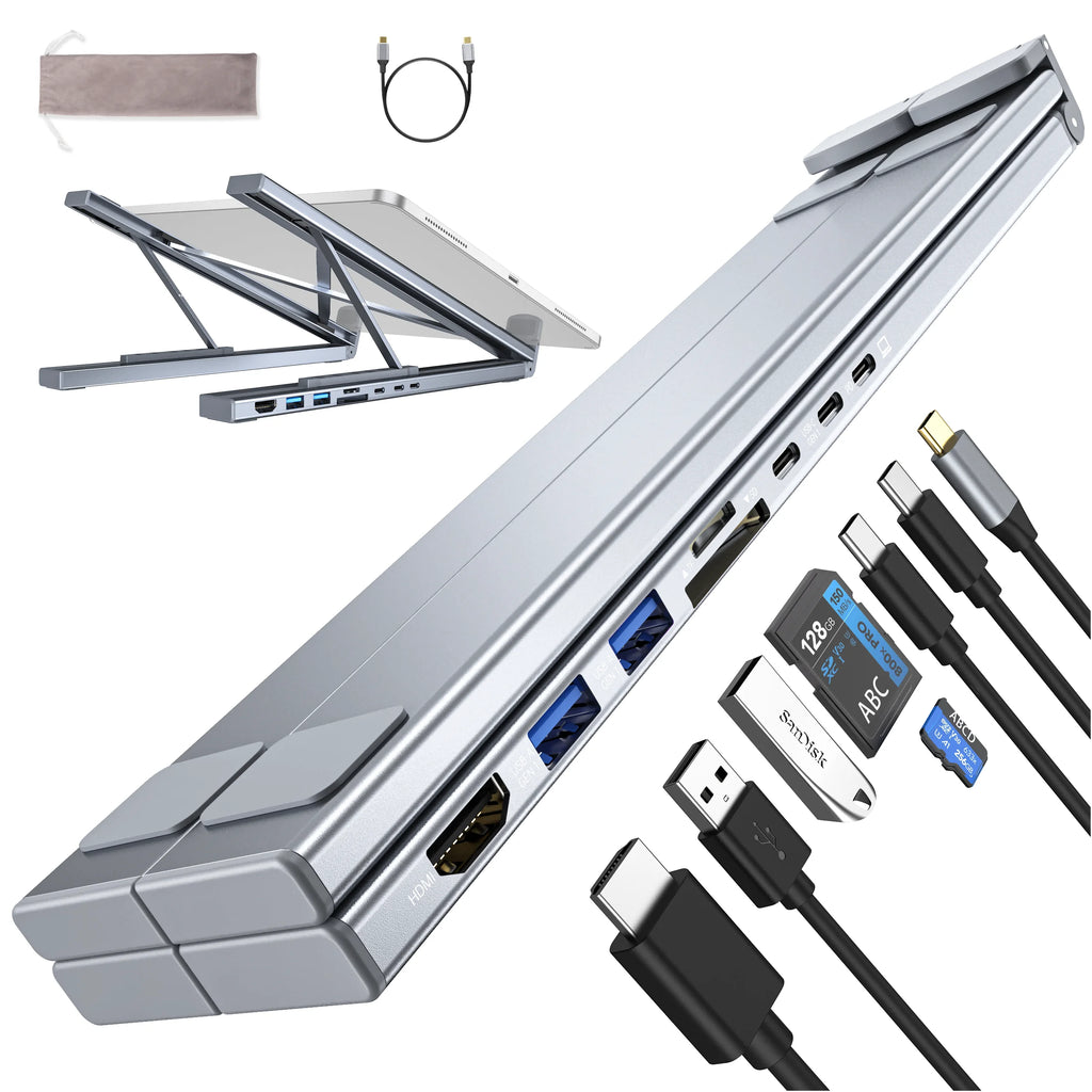 8-in-1 USB-C Laptop Stand with Docking Station – Foldable