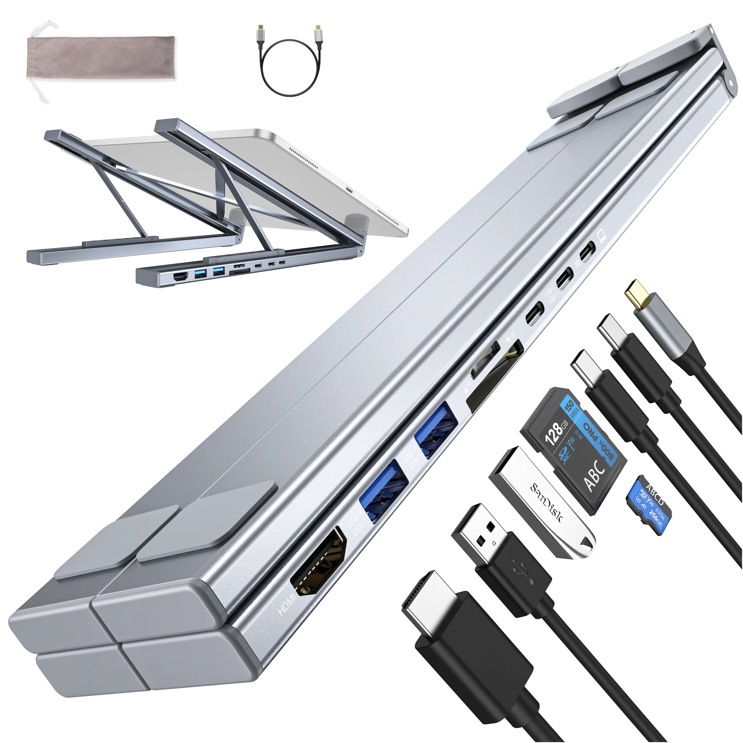 8-in-1 USB-C Laptop Stand with Docking Station – Foldable