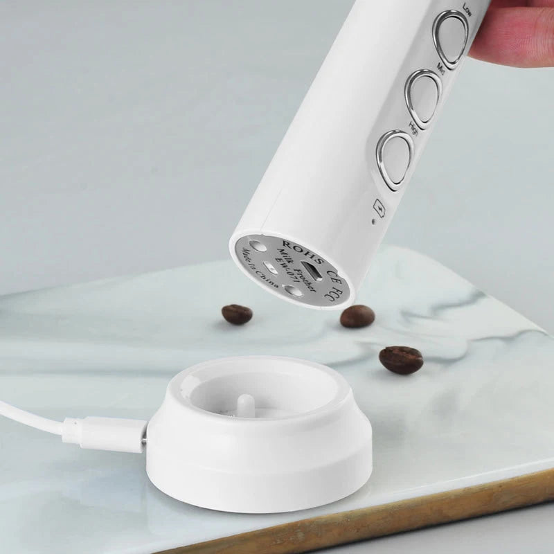 3-in-1 Electric Milk Frother – USB Rechargeable, 3 Speeds