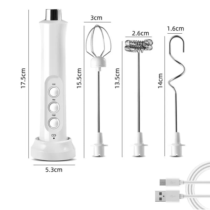 3-in-1 Electric Milk Frother – USB Rechargeable, 3 Speeds