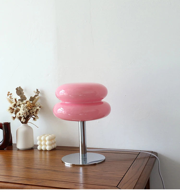 Macaron Glass Table Lamp – Trichromatic Dimming, E27 Bulb, Bedroom & Living Room Decor