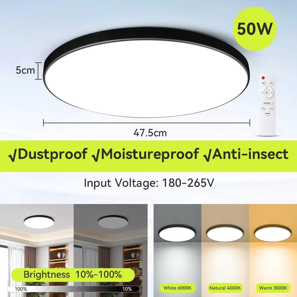 Smart LED Ceiling Light – 3 Colors, Dimmable, Remote Control
