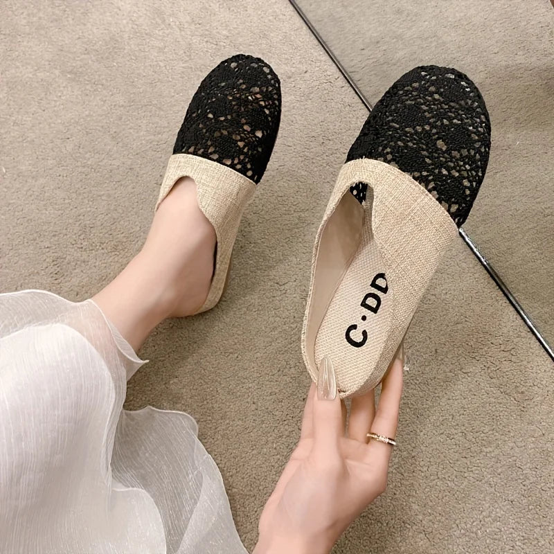 Women’s Woven Flat Mule Slides – Fabric Upper, Summer Slip-On