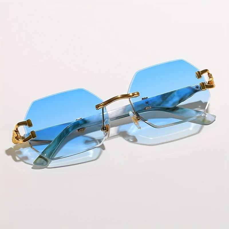 Retro Rimless Sunglasses – Gradient Mirror Lens, Metal Frame, Unisex