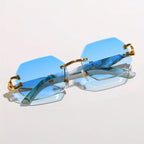 Retro Rimless Sunglasses – Gradient Mirror Lens, Metal Frame, Unisex
