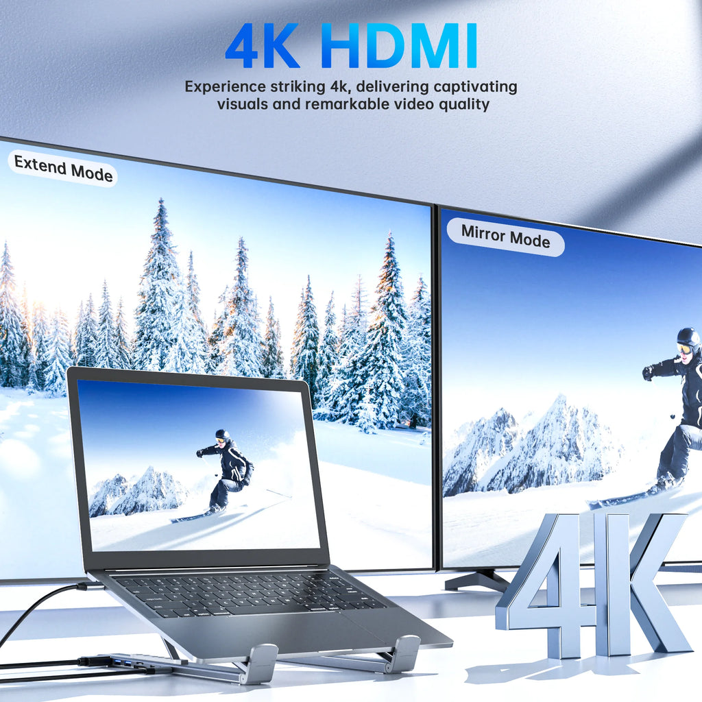 8-in-1 USB-C Laptop Stand with Docking Station – Foldable