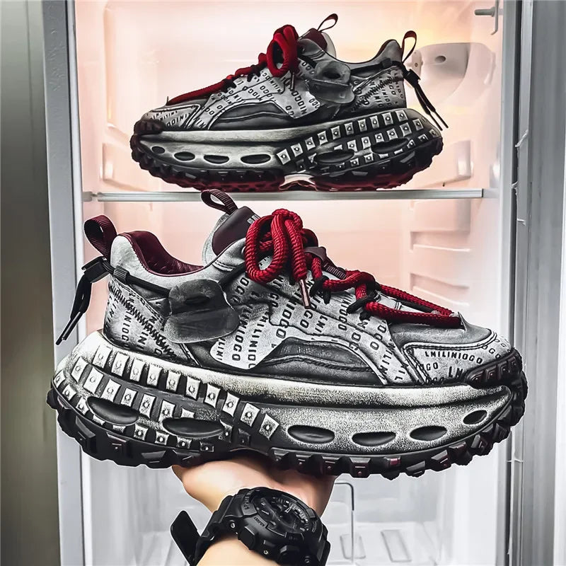 Men’s Platform Chunky Sneakers – Lace-Up, Waterproof PU, Thick Rubber Sole