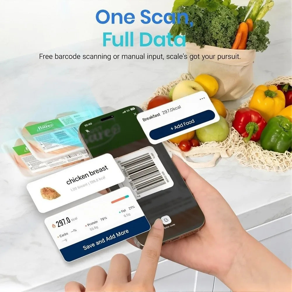 Smart Digital Kitchen Scale – 19 Nutrients Tracker, 10kg