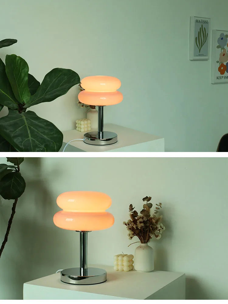 Macaron Glass Table Lamp – Trichromatic Dimming, E27 Bulb, Bedroom & Living Room Decor