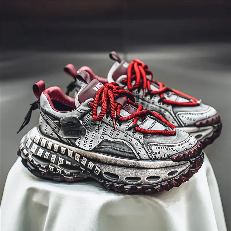 Men’s Platform Chunky Sneakers – Lace-Up, Waterproof PU, Thick Rubber Sole