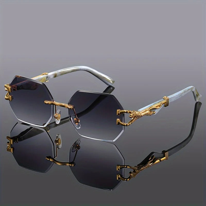 Retro Rimless Sunglasses – Gradient Mirror Lens, Metal Frame, Unisex
