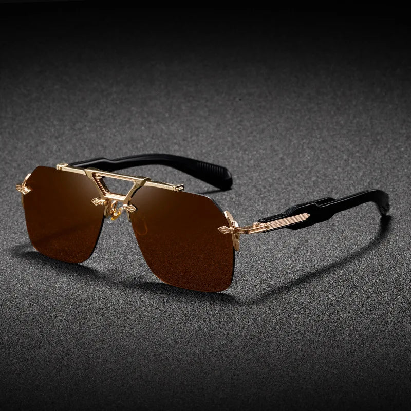Square Rimless Sunglasses – UV400, Metal Frame, Oversized