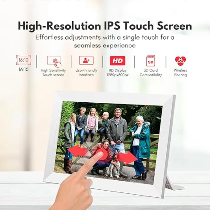 Frameo Digital Photo Frame,10.1 Inch WiFi Smart Digital Picture Frame with HD IPS Touch Screen,Auto-Rotate,Send Pictures from An