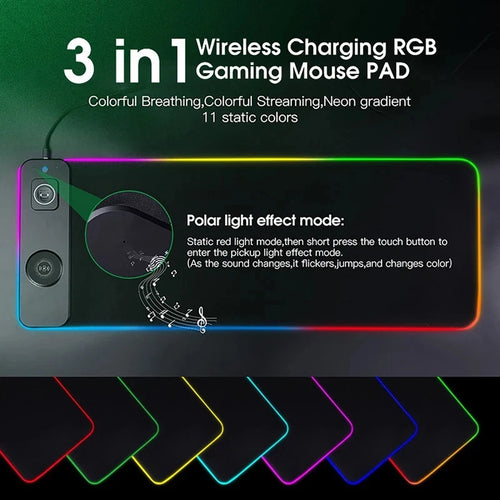 3-in-1 Wireless Charging Mouse Pad XL – RGB, 15W, 80x30cm