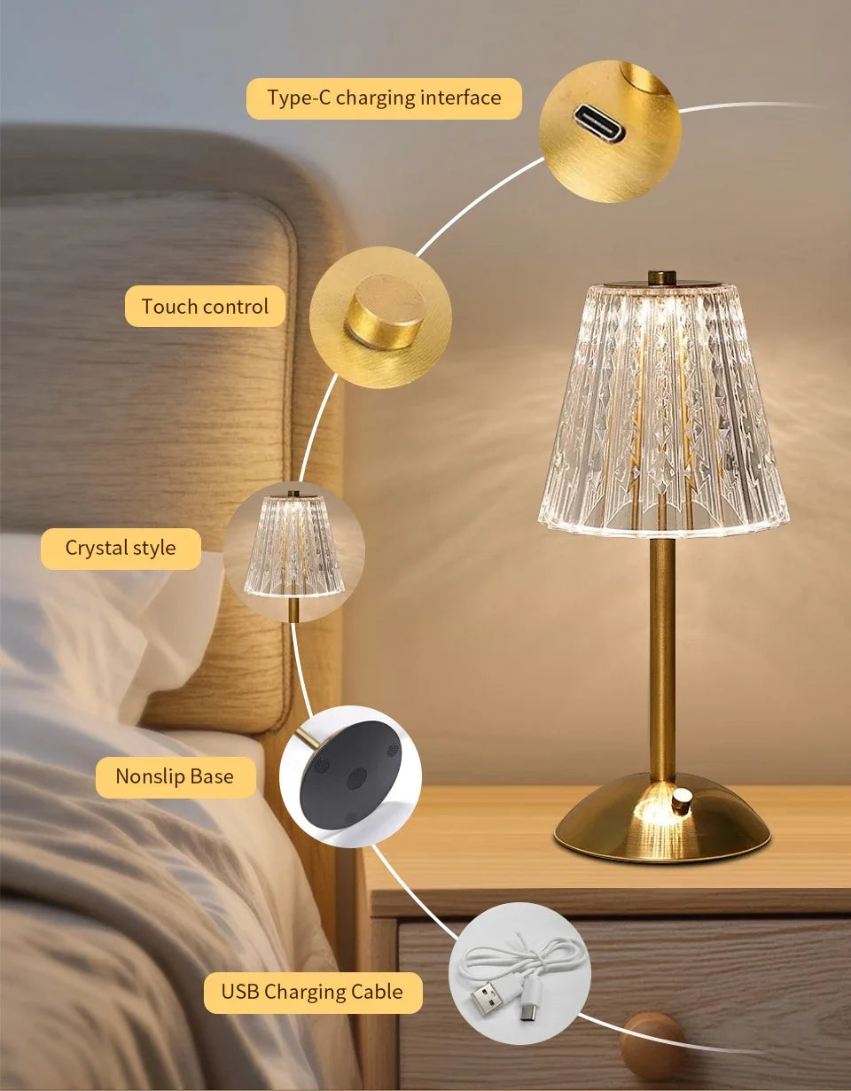 LED Touch Sensor Table Lamp – Dimmable, Rechargeable Wireless Night Light for Bedroom & Bar