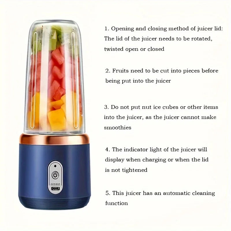 Portable Personal Blender – USB Rechargeable 6-Blade Juicer Cup