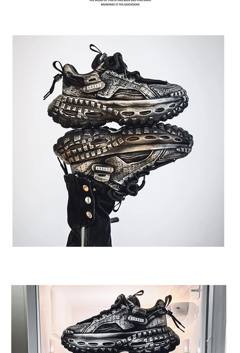 Men’s Platform Chunky Sneakers – Lace-Up, Waterproof PU, Thick Rubber Sole