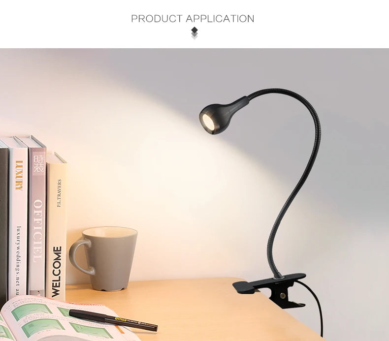 Flexible USB Clip Table Lamp – Gooseneck LED Reading Light for Desk & Bedside