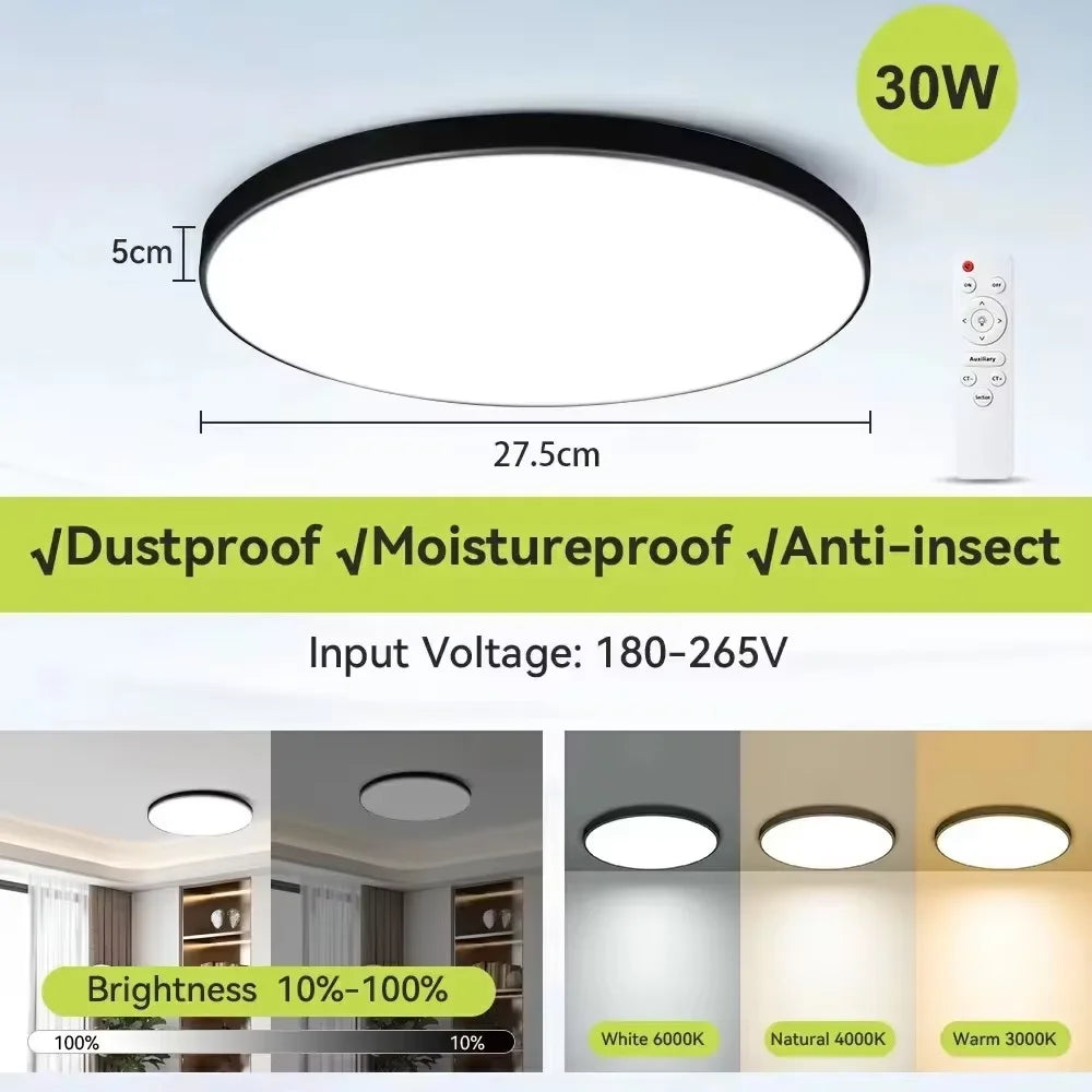 Smart LED Ceiling Light – 3 Colors, Dimmable, Remote Control