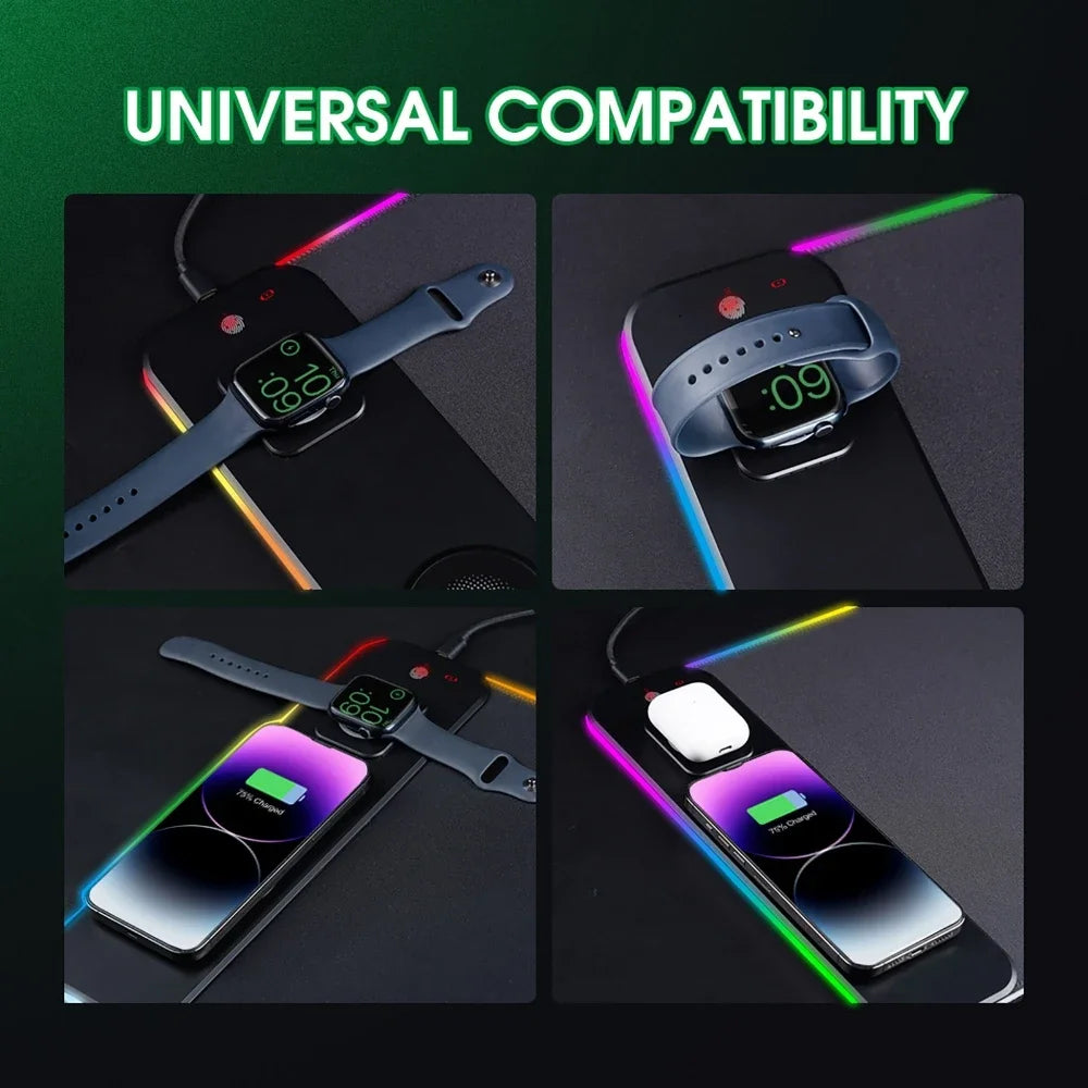 3-in-1 Wireless Charging Mouse Pad XL – RGB, 15W, 80x30cm