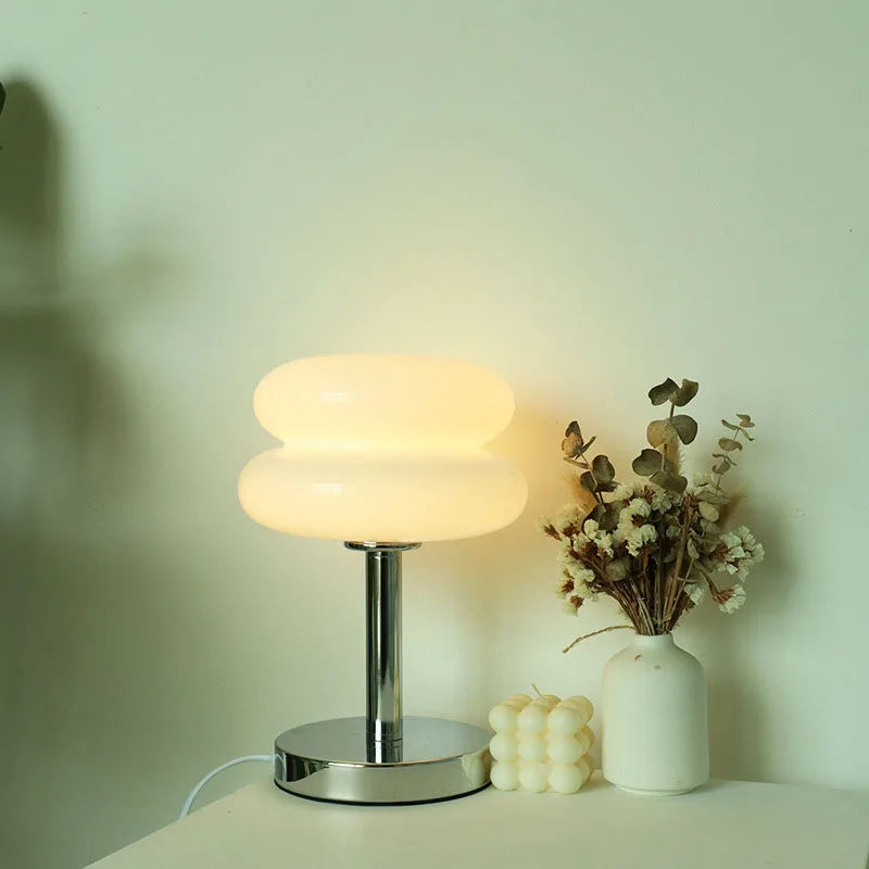 Macaron Glass Table Lamp – Trichromatic Dimming, E27 Bulb, Bedroom & Living Room Decor
