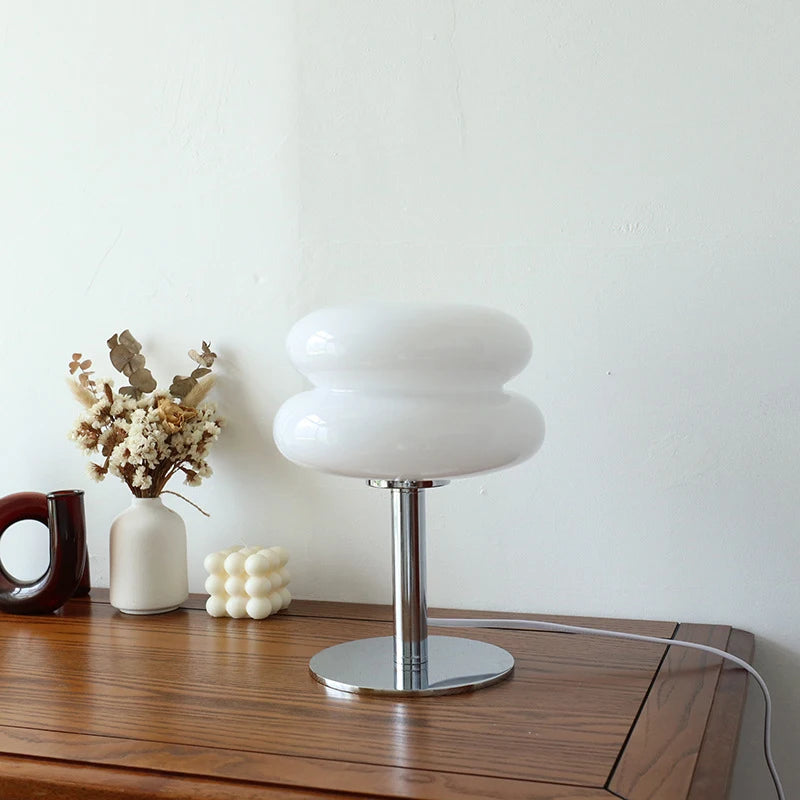 Macaron Glass Table Lamp – Trichromatic Dimming, E27 Bulb, Bedroom & Living Room Decor